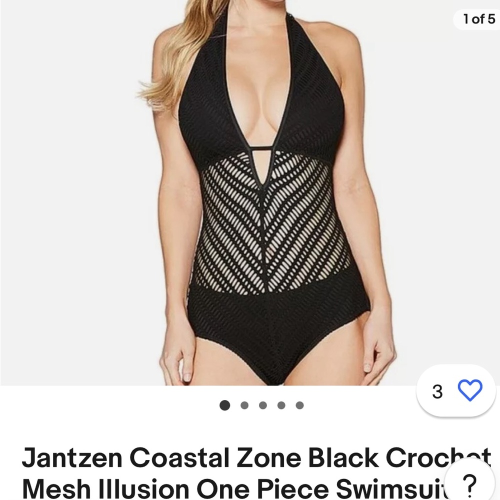 Coastal Zone by Jantzen Black Crochet Mesh Illusion One Piece Swimsuit LG NWT